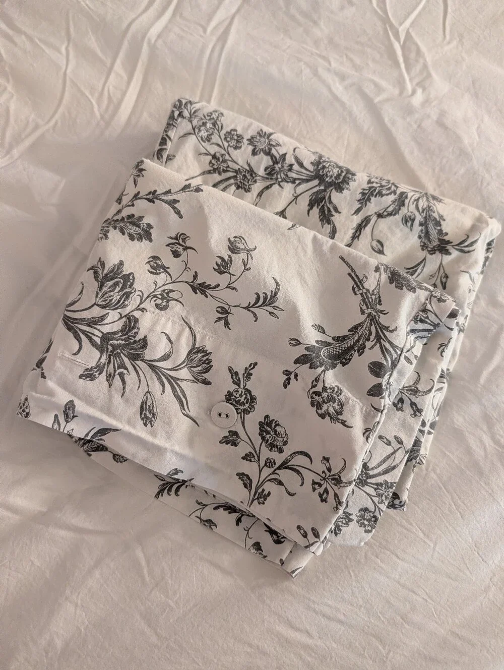 Two Standard IKEA Gray & White Floral Pillowcases